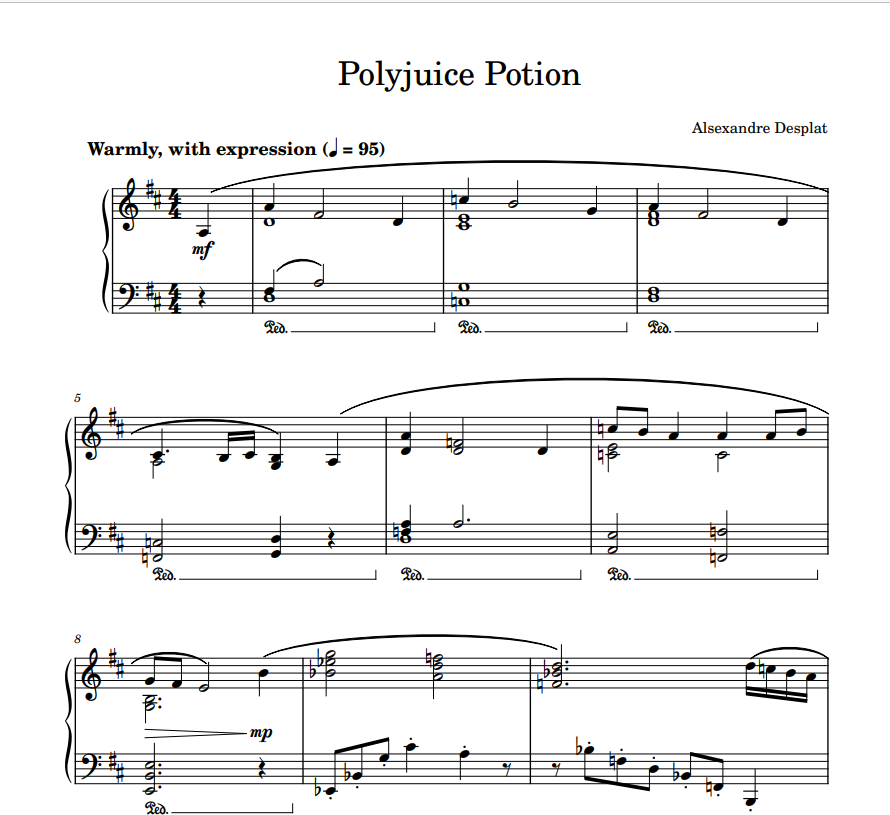Polyjuice Potion sheet music  for piano Theme from Harry Potter